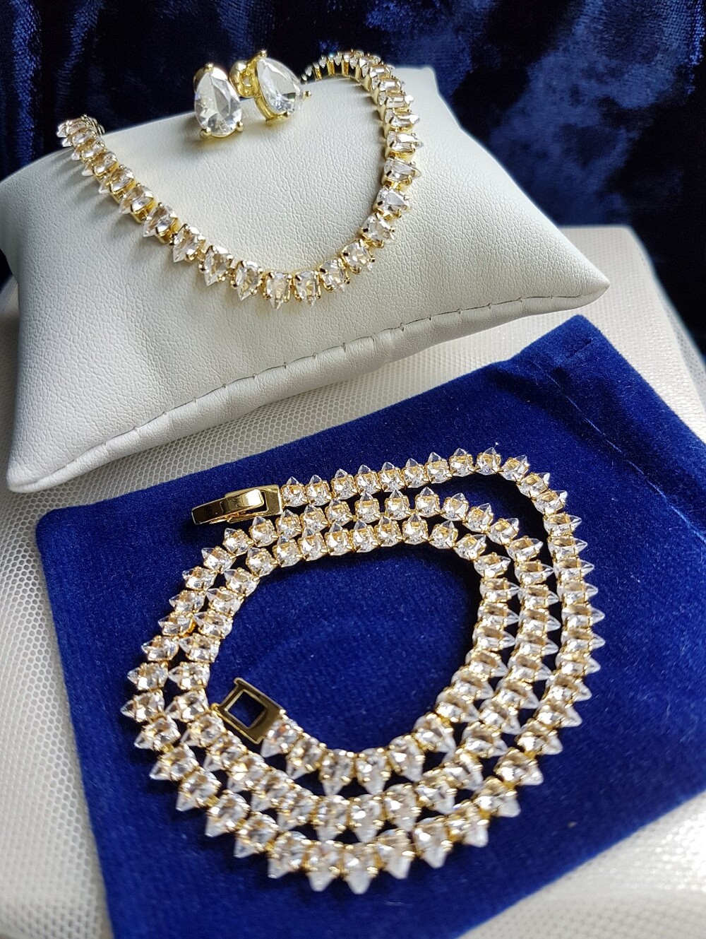 Swarovski Elements Yellow Gold Plated Teardrop Tennis Necklace NEW - Picture 14 of 16